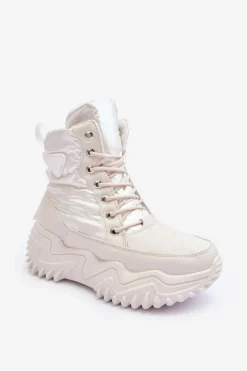 Ocieplane Botki Na Masywnej Platformie Jasnobeżowe Lanleh