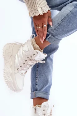 Ocieplane Botki Na Masywnej Platformie Jasnobeżowe Lanleh