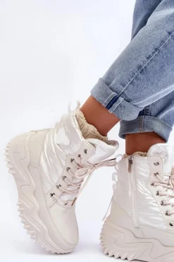 Ocieplane Botki Na Masywnej Platformie Jasnobeżowe Lanleh