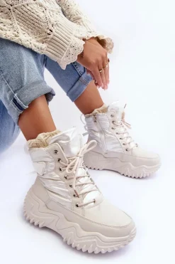 Ocieplane Botki Na Masywnej Platformie Jasnobeżowe Lanleh