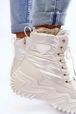 Ocieplane Botki Na Masywnej Platformie Jasnobeżowe Lanleh