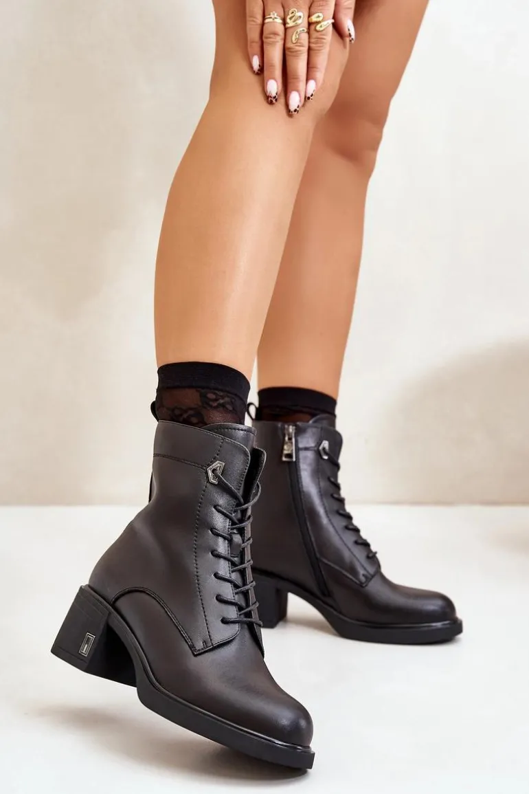 Ocieplane Botki Na Obcasie Ze Skóry Naturalnej Czarne Vinceza 66689