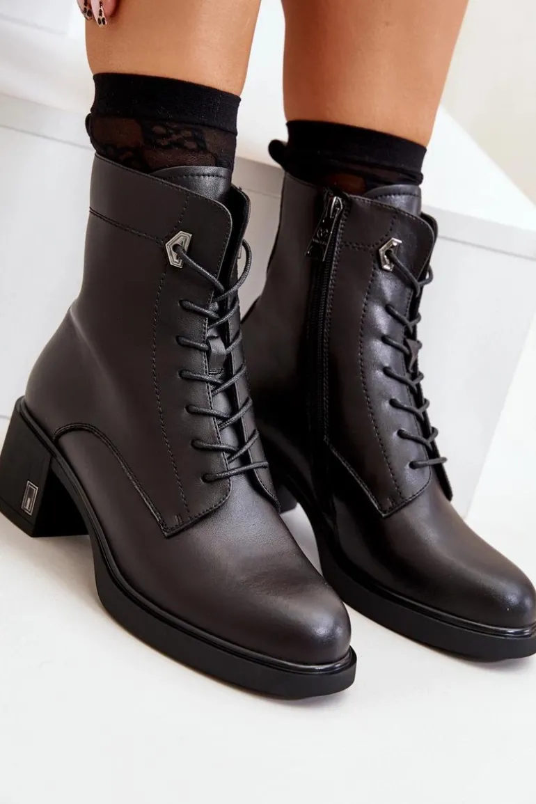 Ocieplane Botki Na Obcasie Ze Skóry Naturalnej Czarne Vinceza 66689