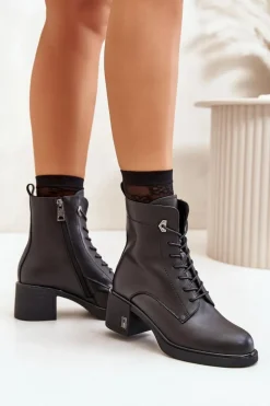 Ocieplane Botki Na Obcasie Ze Skóry Naturalnej Czarne Vinceza 66689