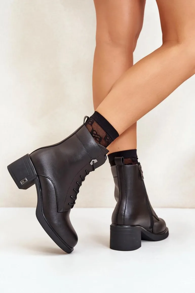 Ocieplane Botki Na Obcasie Ze Skóry Naturalnej Czarne Vinceza 66689