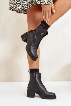 Ocieplane Botki Na Obcasie Ze Skóry Naturalnej Czarne Vinceza 66689