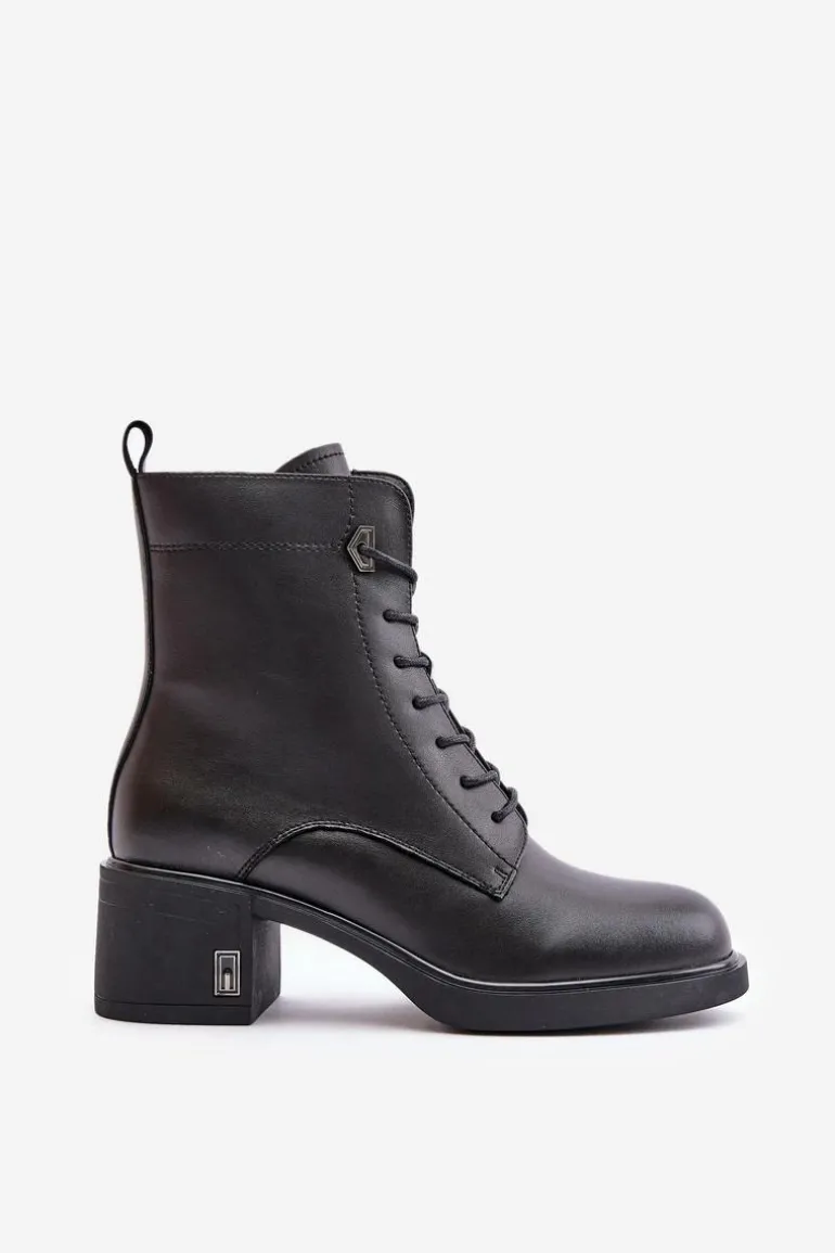 Ocieplane Botki Na Obcasie Ze Skóry Naturalnej Czarne Vinceza 66689