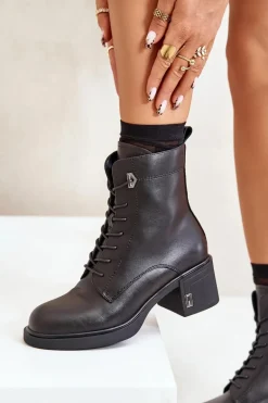 Ocieplane Botki Na Obcasie Ze Skóry Naturalnej Czarne Vinceza 66689