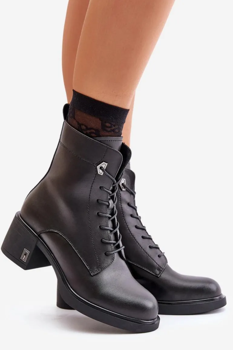 Ocieplane Botki Na Obcasie Ze Skóry Naturalnej Czarne Vinceza 66689