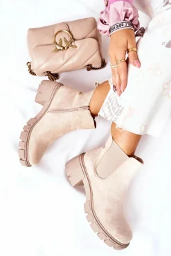 Ocieplane Botki Na Obcasie Beżowe Madge