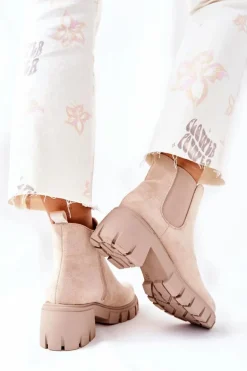 Ocieplane Botki Na Obcasie Beżowe Madge