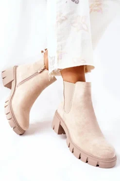 Ocieplane Botki Na Obcasie Beżowe Madge