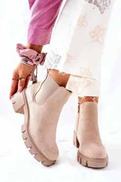 Ocieplane Botki Na Obcasie Beżowe Madge