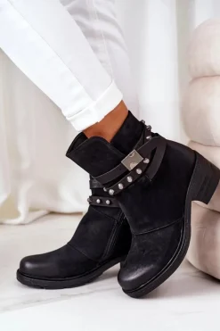 Ocieplane Botki Na Obcasie Czarne Effie