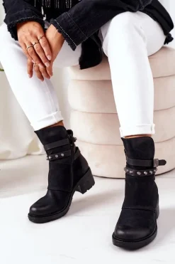 Ocieplane Botki Na Obcasie Czarne Effie