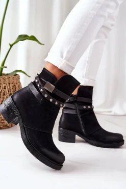 Ocieplane Botki Na Obcasie Czarne Effie