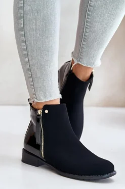 Ocieplane Botki Na Płaskim Obcasie Z Niską Cholewką Czarne Zinariella