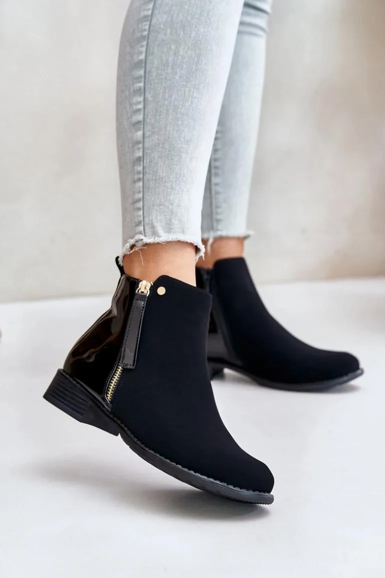 Ocieplane Botki Na Płaskim Obcasie Z Niską Cholewką Czarne Zinariella