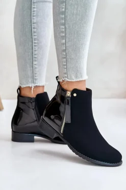 Ocieplane Botki Na Płaskim Obcasie Z Niską Cholewką Czarne Zinariella