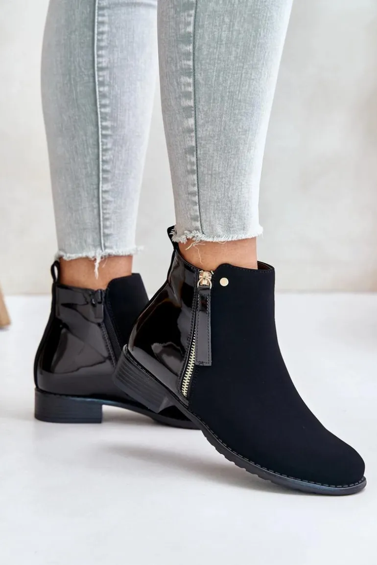 Ocieplane Botki Na Płaskim Obcasie Z Niską Cholewką Czarne Zinariella