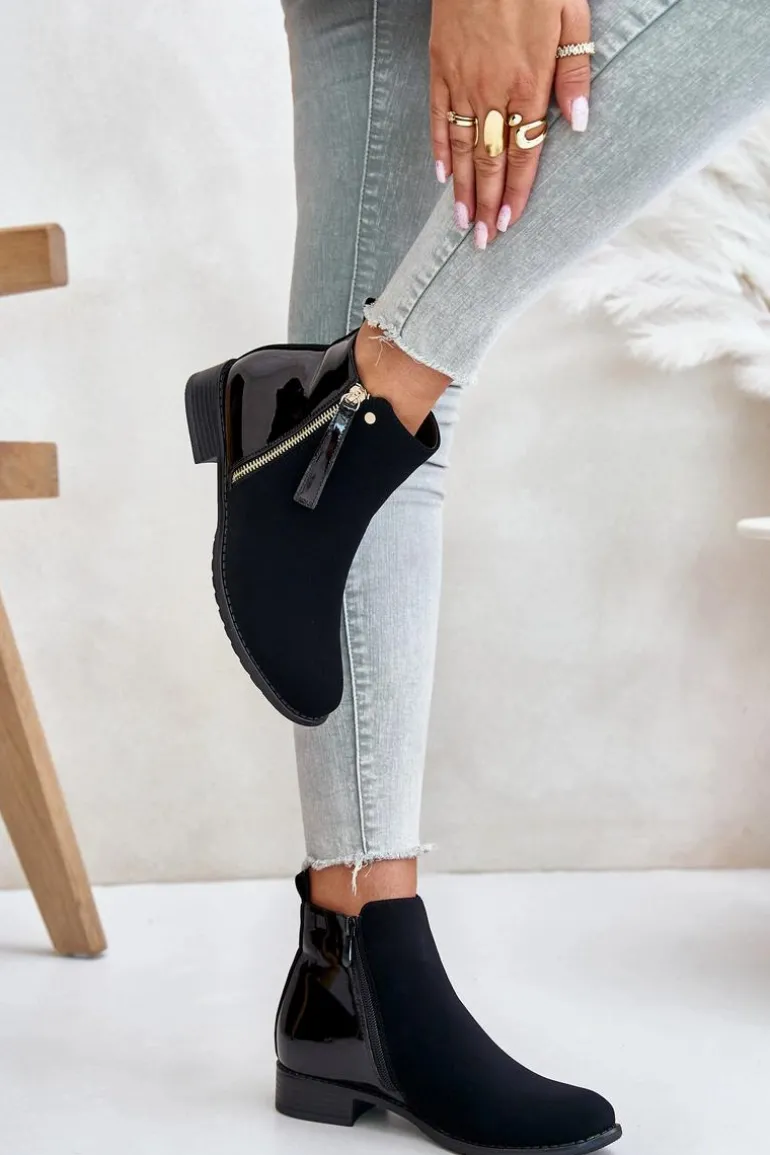 Ocieplane Botki Na Płaskim Obcasie Z Niską Cholewką Czarne Zinariella