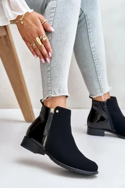 Ocieplane Botki Na Płaskim Obcasie Z Niską Cholewką Czarne Zinariella
