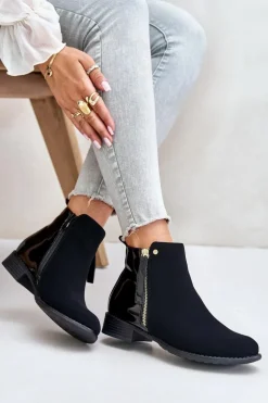 Ocieplane Botki Na Płaskim Obcasie Z Niską Cholewką Czarne Zinariella