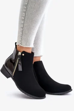 Ocieplane Botki Na Płaskim Obcasie Z Niską Cholewką Czarne Zinariella