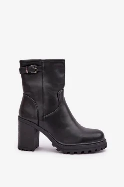 Ocieplane Botki Na Słupku Z Klamrą Czarne Selavia