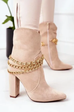 Ocieplane Botki Na Słupku Beżowe Good Impression