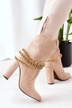 Ocieplane Botki Na Słupku Beżowe Good Impression