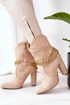 Ocieplane Botki Na Słupku Beżowe Good Impression