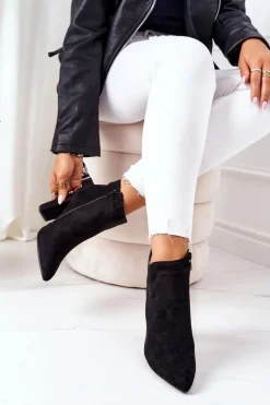 Ocieplane Botki Na Słupku Czarne Sally