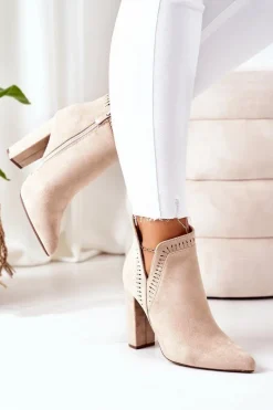 Ocieplane Botki Na Słupku Beżowe Sally