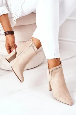 Ocieplane Botki Na Słupku Beżowe Sally