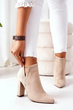 Ocieplane Botki Na Słupku Beżowe Sally