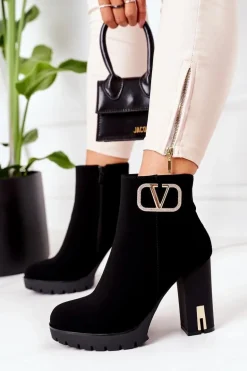 Ocieplane Botki Na Słupku Czarne Wonderful