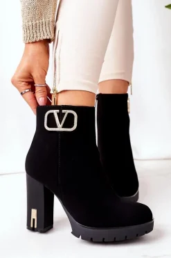 Ocieplane Botki Na Słupku Czarne Wonderful