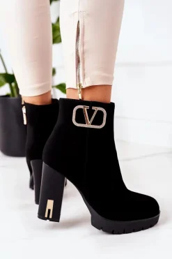 Ocieplane Botki Na Słupku Czarne Wonderful