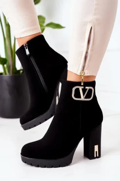 Ocieplane Botki Na Słupku Czarne Wonderful