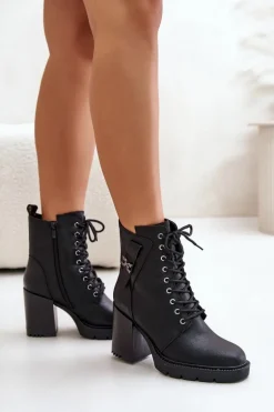 Ocieplane Botki Na Słupku Ze Złotym Detalem Czarne Ivarisse