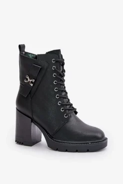 Ocieplane Botki Na Słupku Ze Złotym Detalem Czarne Ivarisse