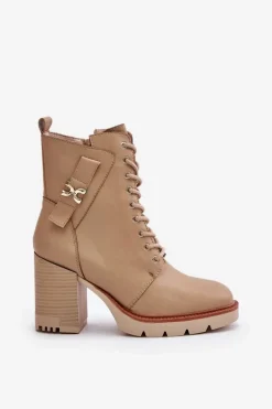 Ocieplane Botki Na Słupku Ze Złotym Detalem Beżowe Ivarisse