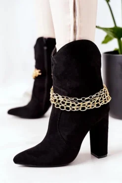 Ocieplane Botki Na Słupku Czarne Good Impression