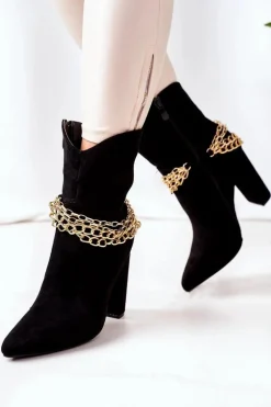 Ocieplane Botki Na Słupku Czarne Good Impression