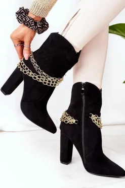 Ocieplane Botki Na Słupku Czarne Good Impression