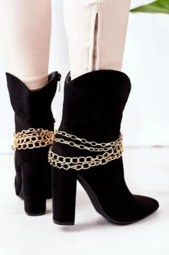 Ocieplane Botki Na Słupku Czarne Good Impression