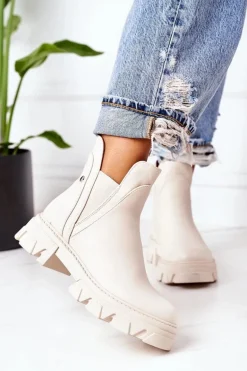 Ocieplane Botki Sztyblety Beżowe Hashtag