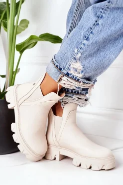 Ocieplane Botki Sztyblety Beżowe Hashtag