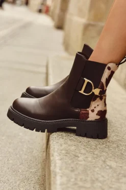 Ocieplane Botki Sztyblety Damskie Ze Złotym Detalem W Łaty Brązowe Priscilla